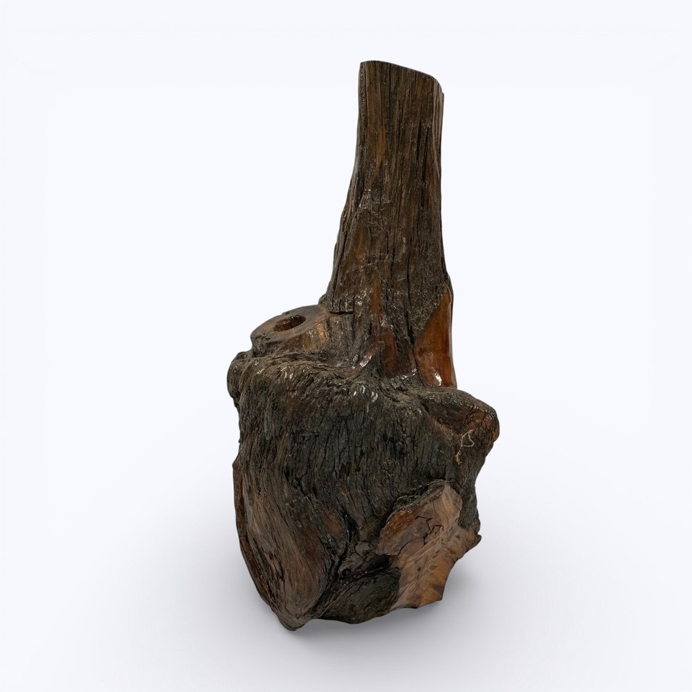 Hand Carved 6.5" Wood Double Open Bud Vase Organic Sculptural Studio Art Date JB